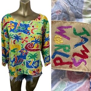 JAMS WORLD Vintage 80s TROPICAL Hawaiian Print TOP Large
